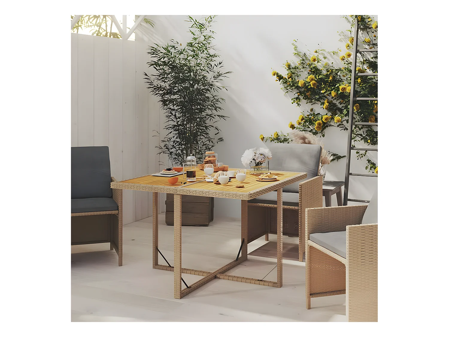 Cisco  Gartentisch Beige 109x107x74 cm Poly Rattan & Massivholz Akazie