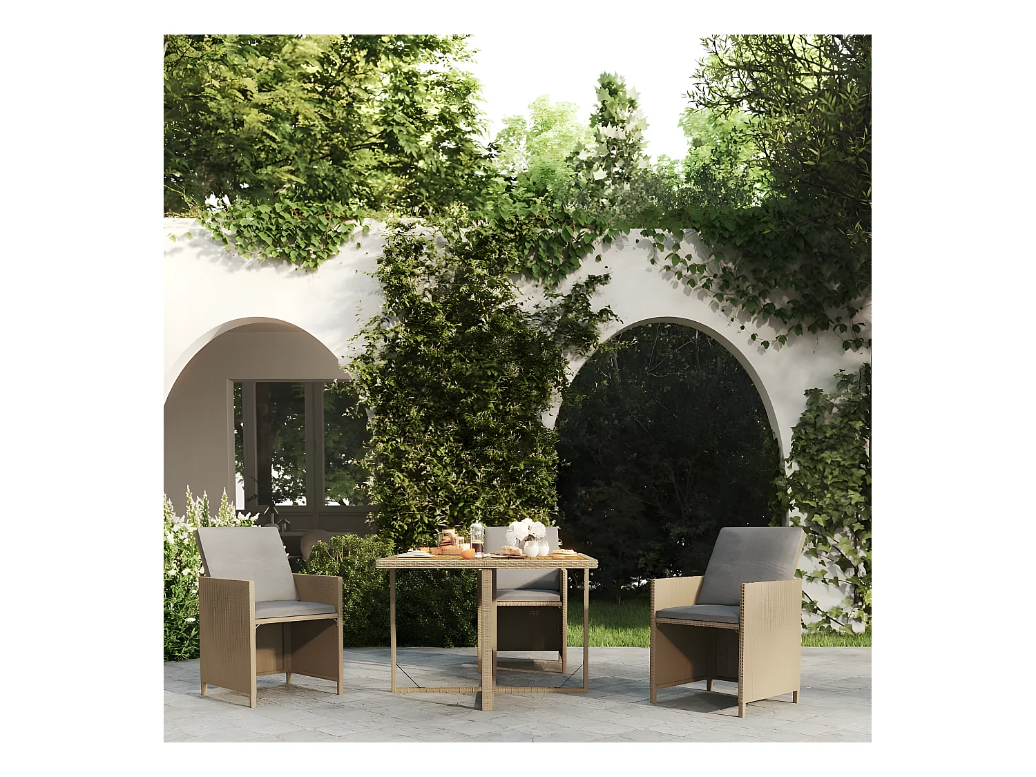 Cisco  Gartentisch Beige 109x107x74 cm Poly Rattan & Massivholz Akazie