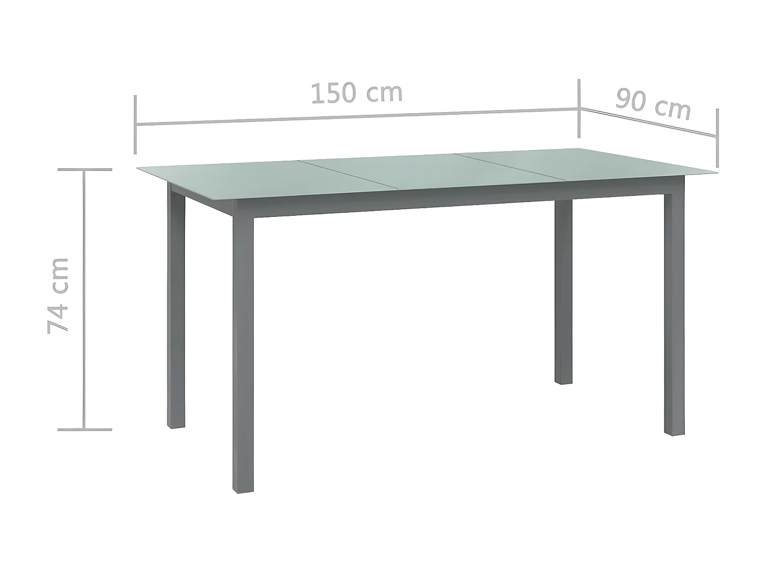 Batesville  Gartentisch Hellgrau 150x90x74 cm Aluminium und Glas