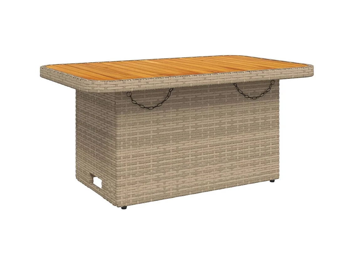 Rucphen  Table de jardin beige 90x55x71 cm résine tressée et bois acacia