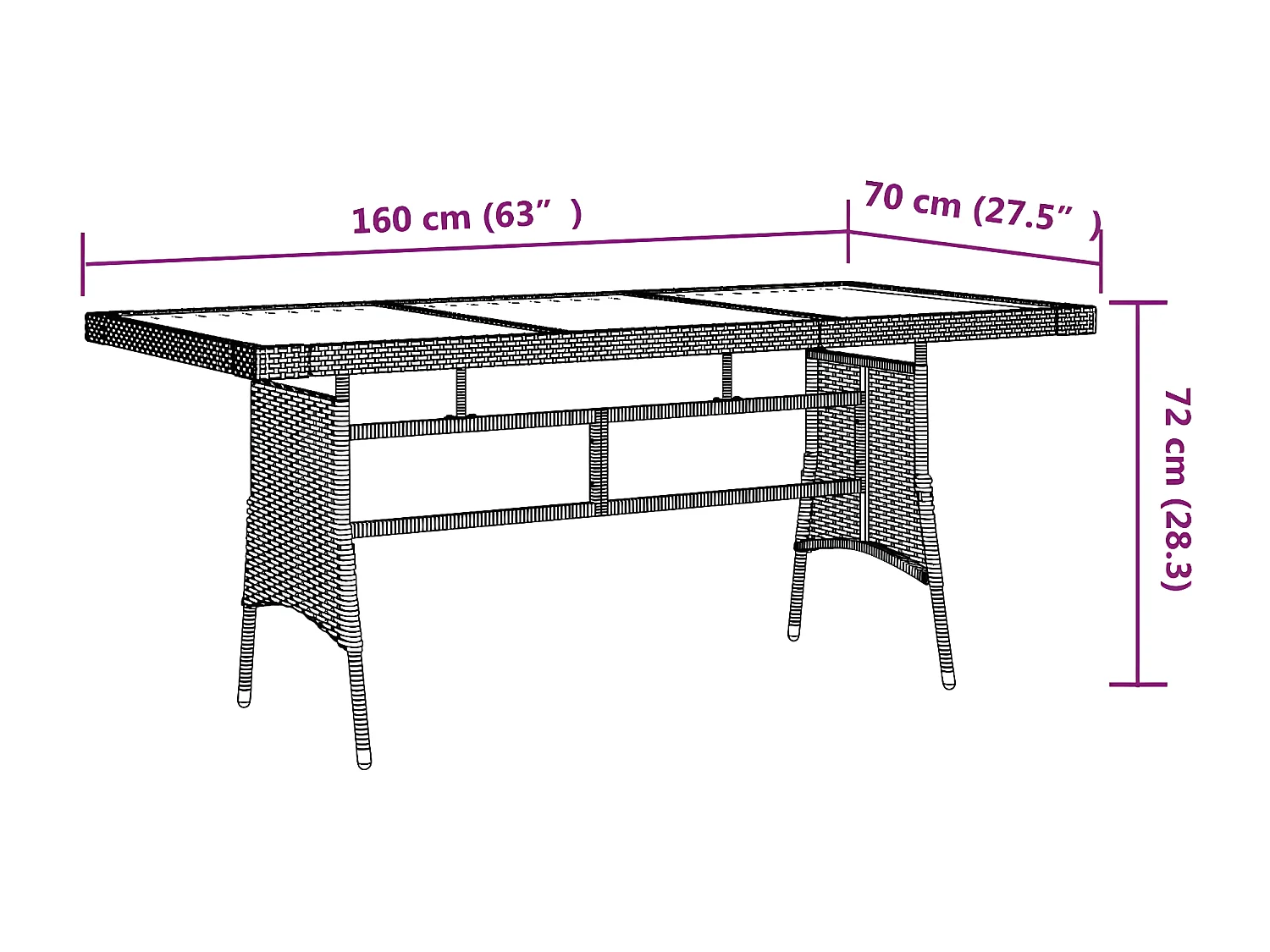 Claude  Tuintafel 160x70x72 cm poly rattan en massief acaciahout grijs