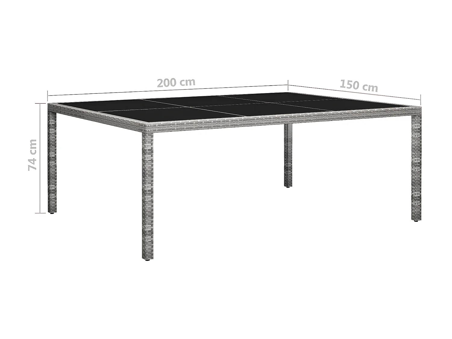 Ludovico  Tuintafel 200x150x74 cm poly rattan grijs
