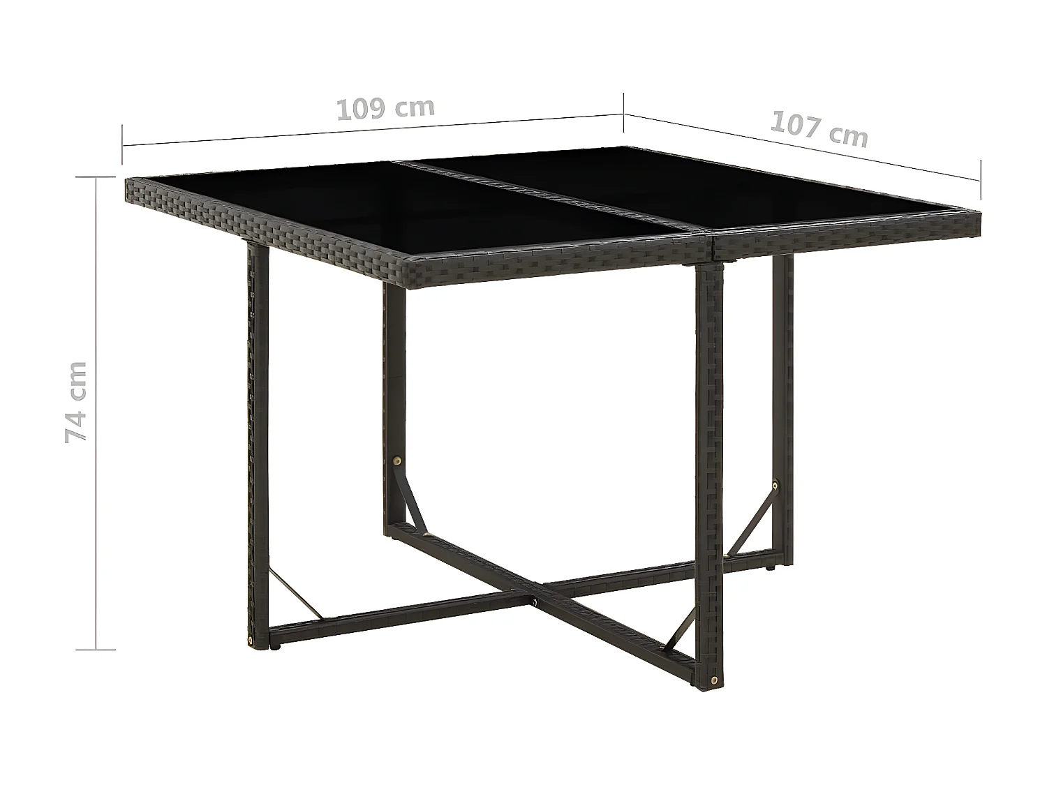 Cihangir  Table de jardin Noir 109x107x74 cm Résine tressée et verre