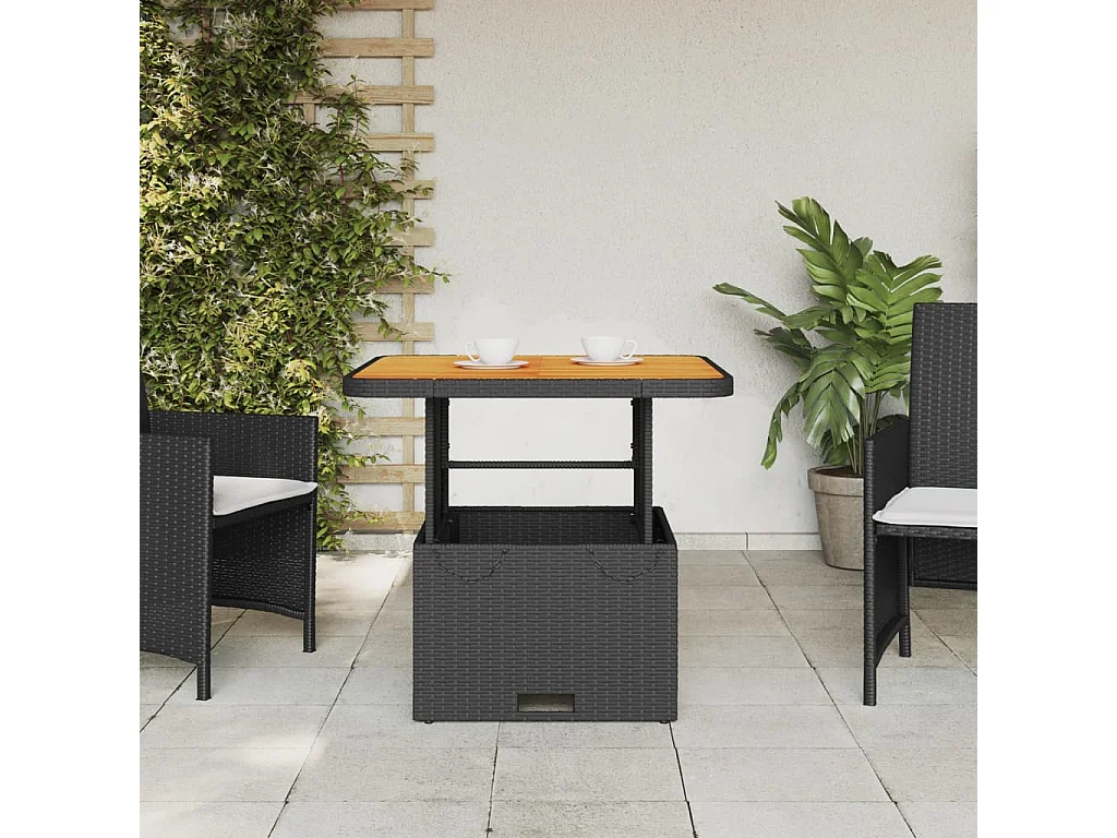 Rucphen  Table de jardin noir 80x80x71 cm résine tressée et bois acacia