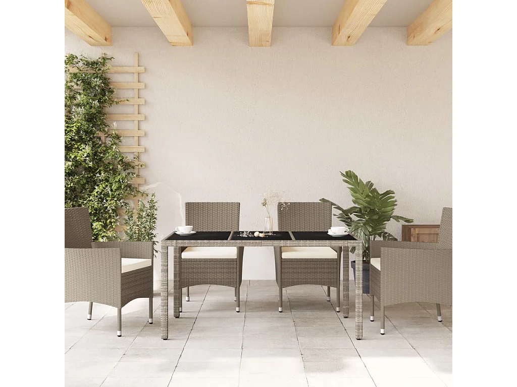 Giuseppe Luigi  Tuintafel met glazen blad 150x90x75 cm poly rattan lichtgrijs