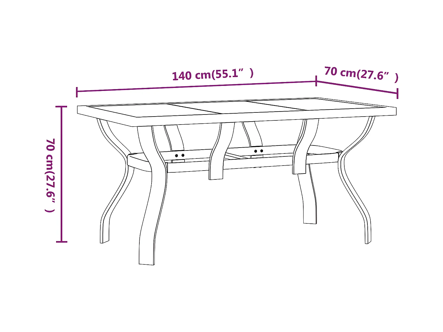 Eline  Table de jardin Noir 140x70x70 cm Acier et verre