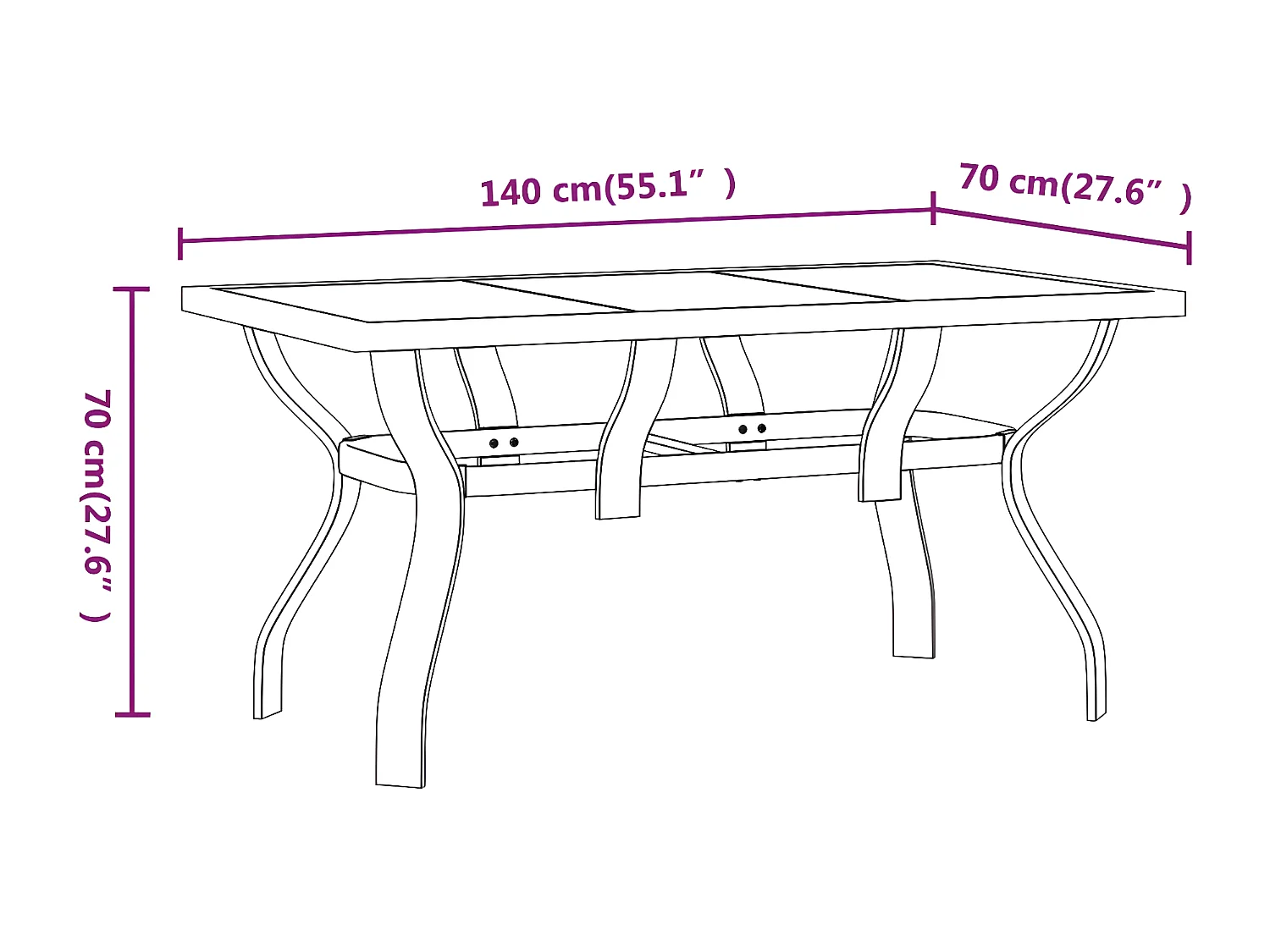 Eline  Table de jardin Noir 140x70x70 cm Acier et verre