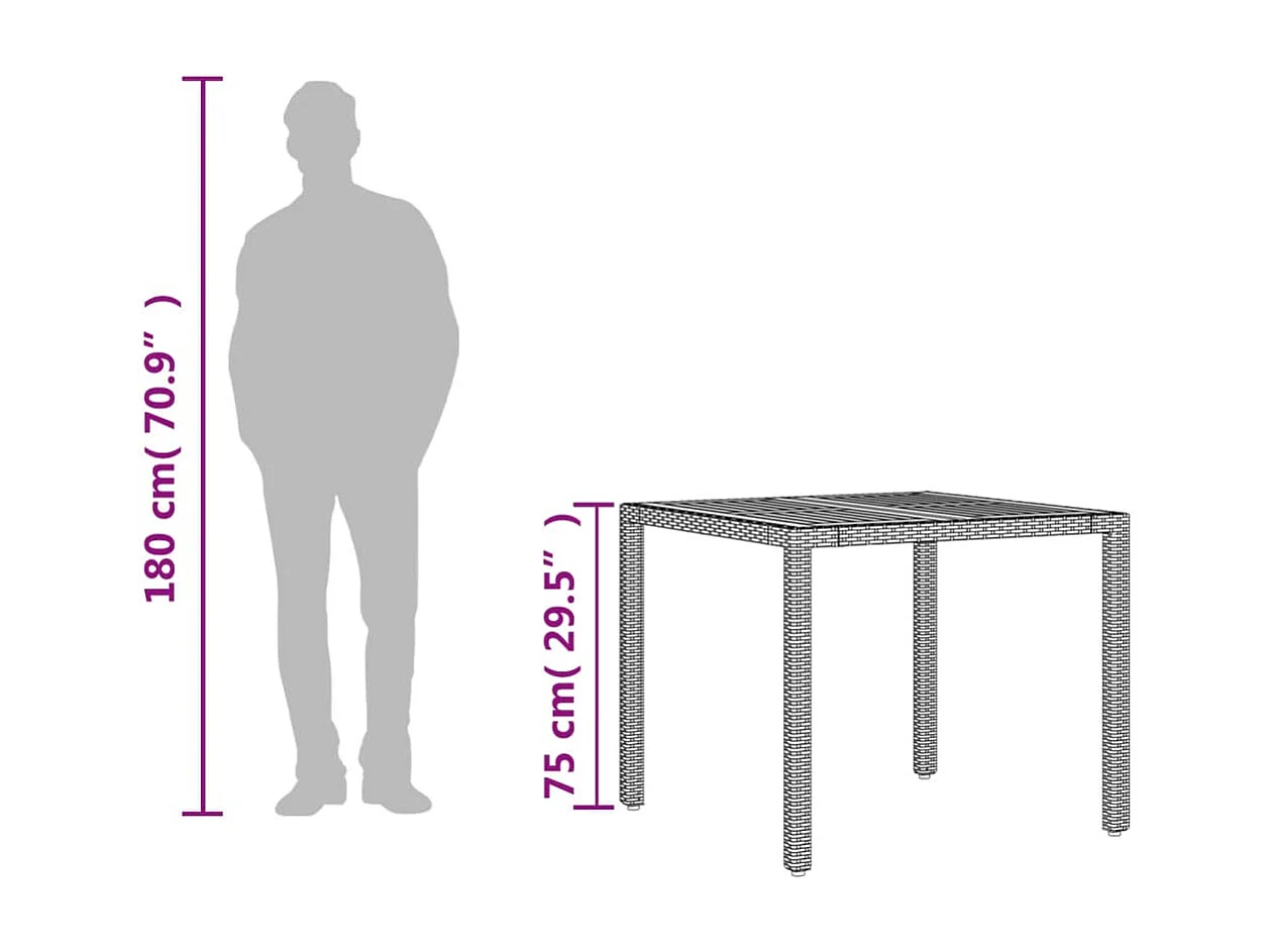 Ane Marthe  Tuintafel met acaciahouten blad 90x90x75 cm poly rattan grijs