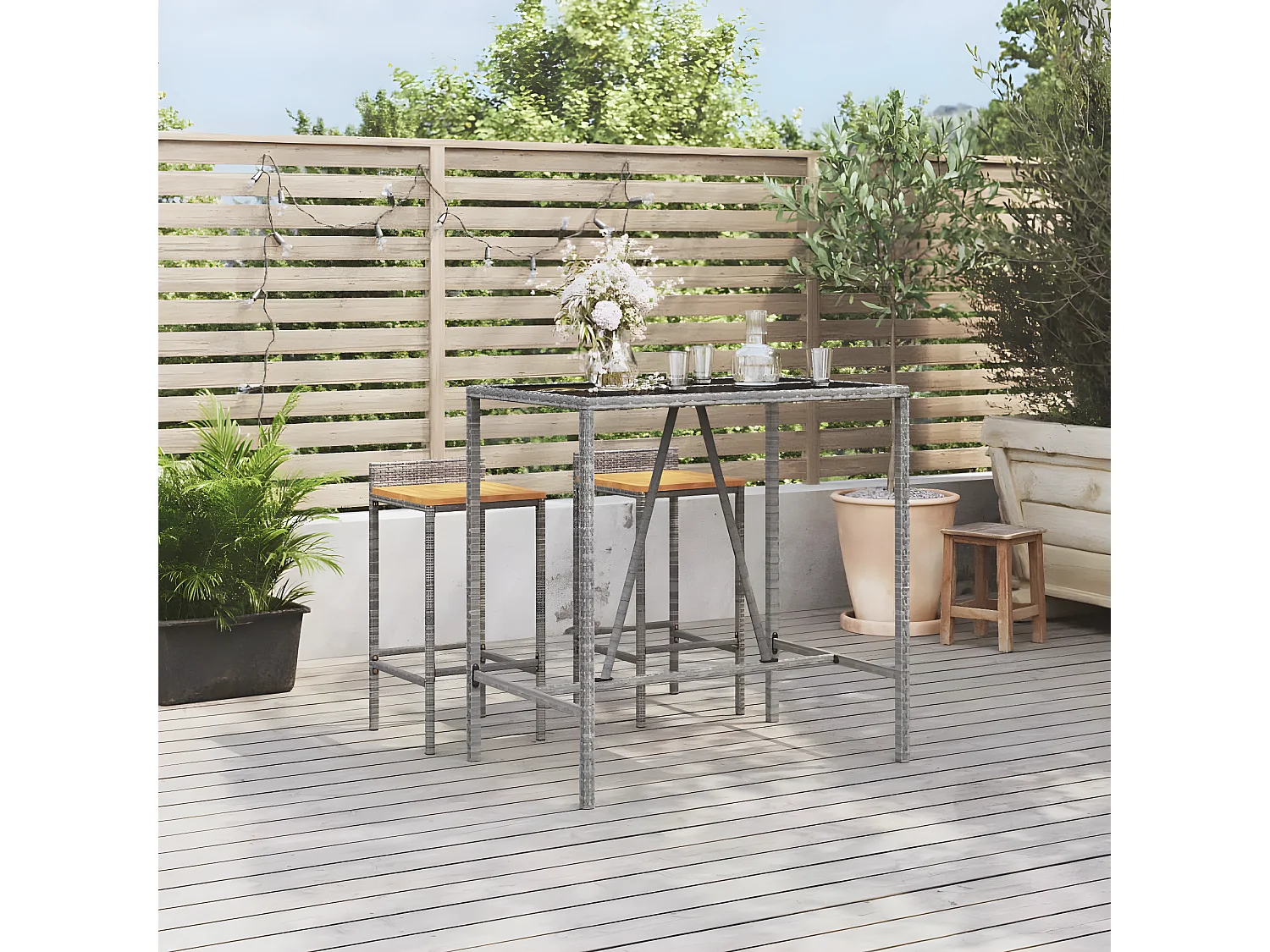 Village Green-Green Ridge  Table de bar et dessus en verre gris 110x70x110 cm poly rotin