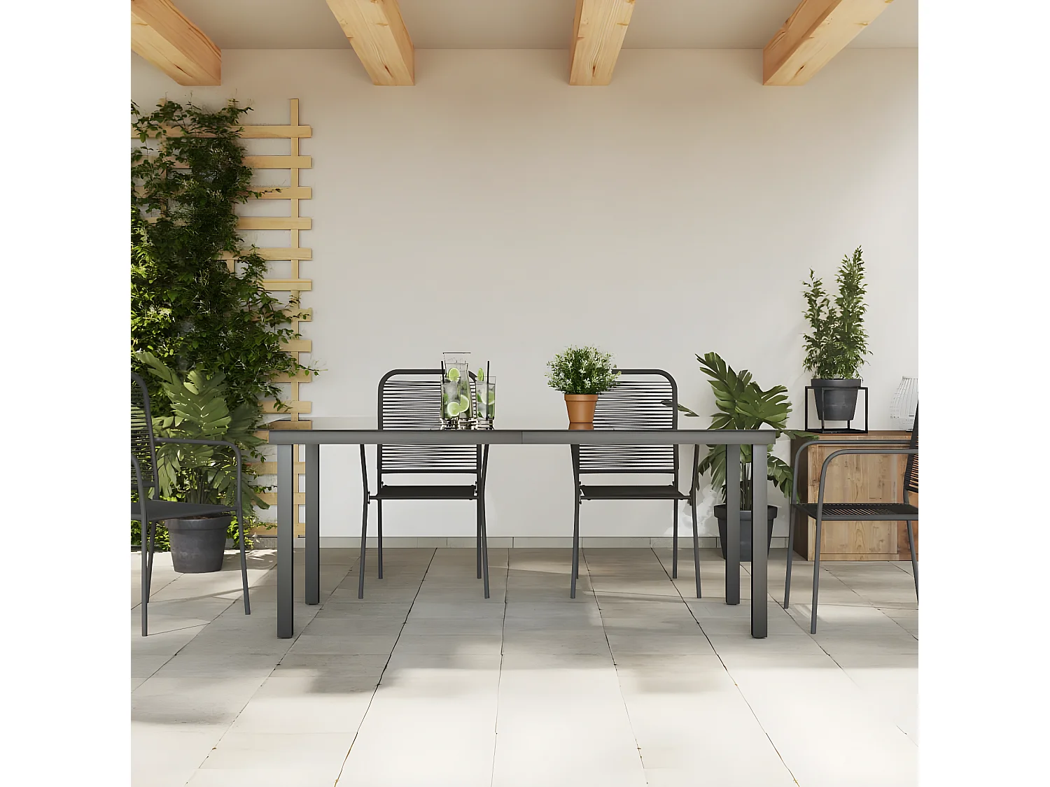 Xendel  Gartentisch Schwarz 190x90x74 cm Aluminium und Glas