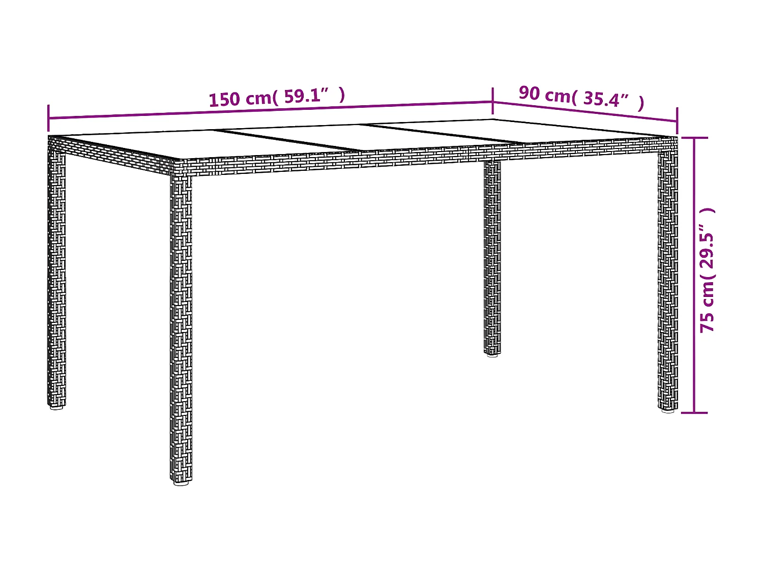 Harko  Tuintafel 150x90x75 cm gehard glas en poly rattan grijs
