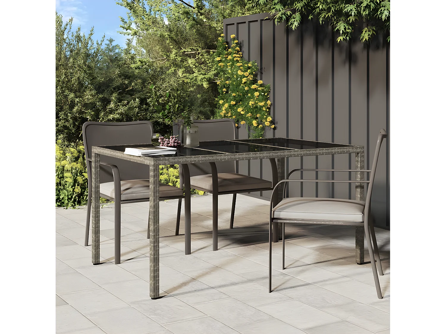 Harko  Tavolo Giardino 150x90x75cm Vetro Temperato e Polyrattan Grigio