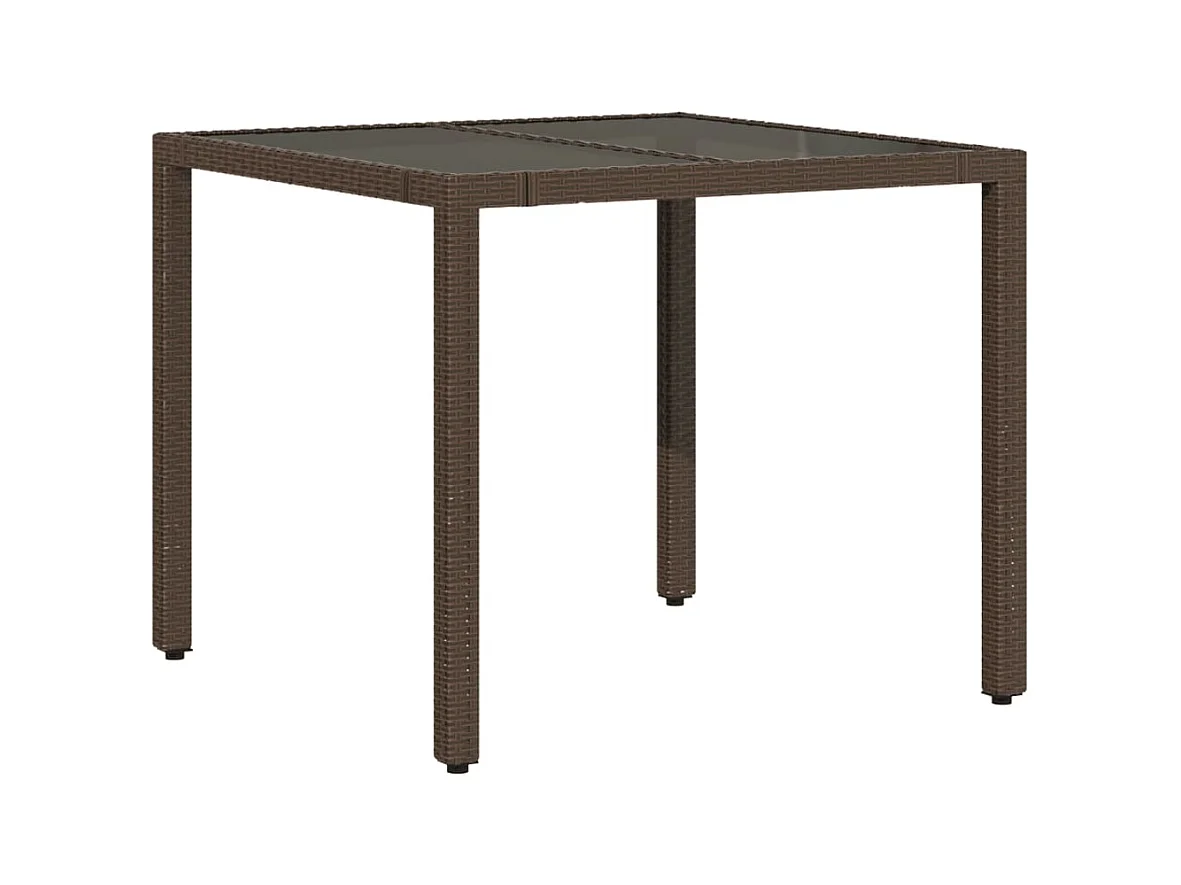 Michiel  Tavolo da Giardino Piano in Vetro Marrone 90x90x75cm Polyrattan
