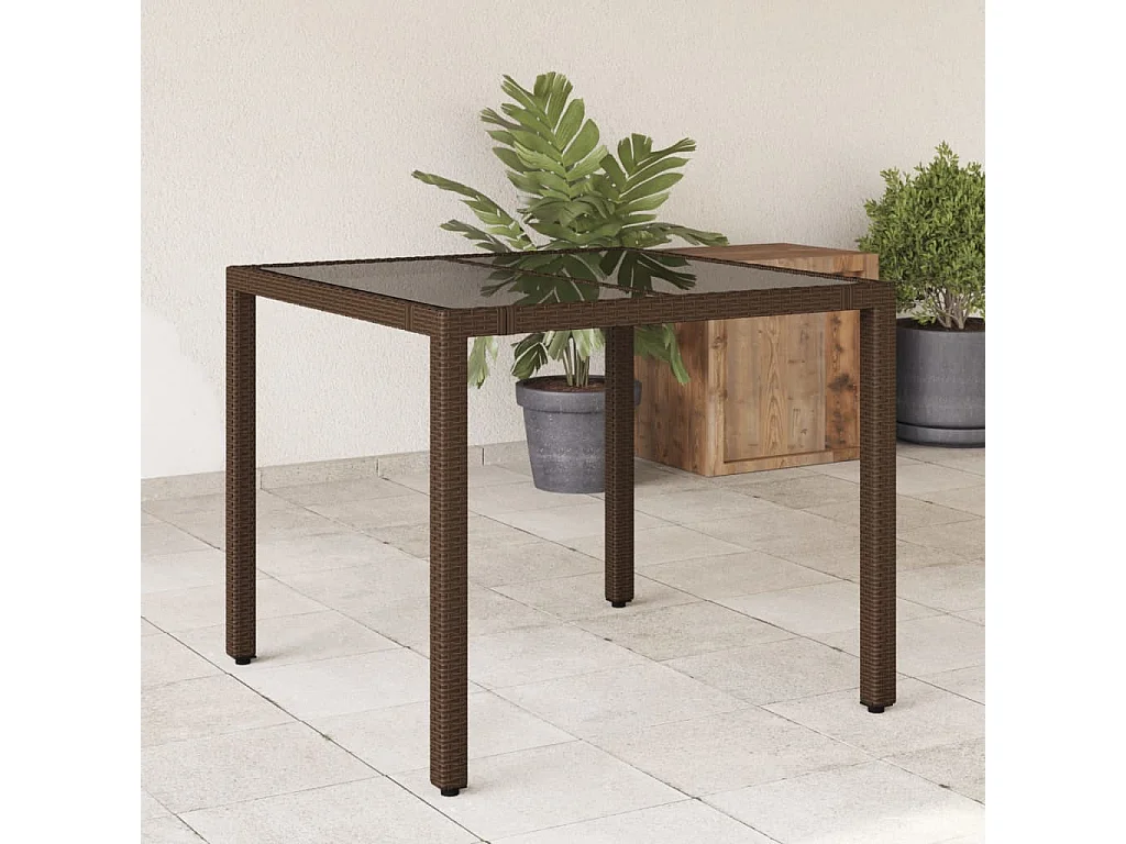 Michiel  Tuintafel met glazen blad 90x90x75 cm poly rattan bruin