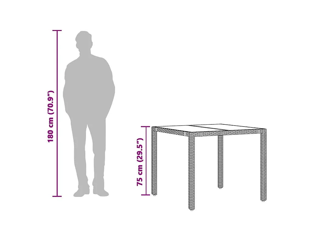 Michiel  Tuintafel met glazen blad 90x90x75 cm poly rattan bruin