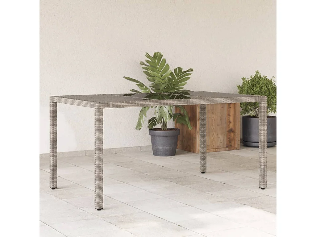 Michiel  Table de jardin dessus en verre Gris 150x90x75cm Résine tressée