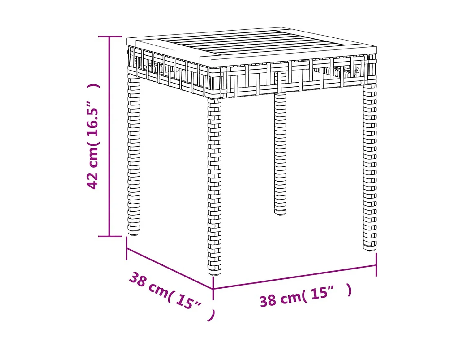Ilaena  Tuintafel 38x38x42 cm poly rattan en acaciahout gemengd beige