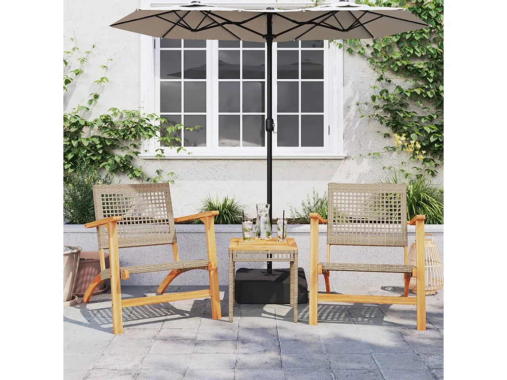 Ilaena  Table de jardin mélange beige 38x38x42 cm rotin et bois acacia