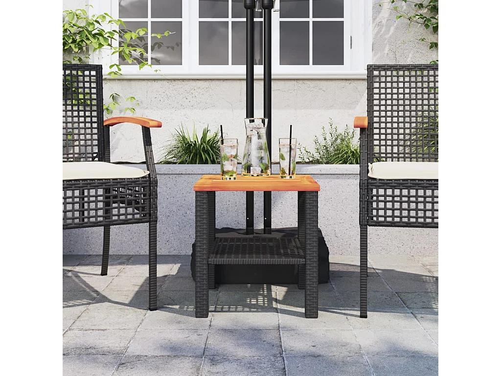 Centreville  Table de jardin noir 40x40x42 cm résine tressée et bois acacia