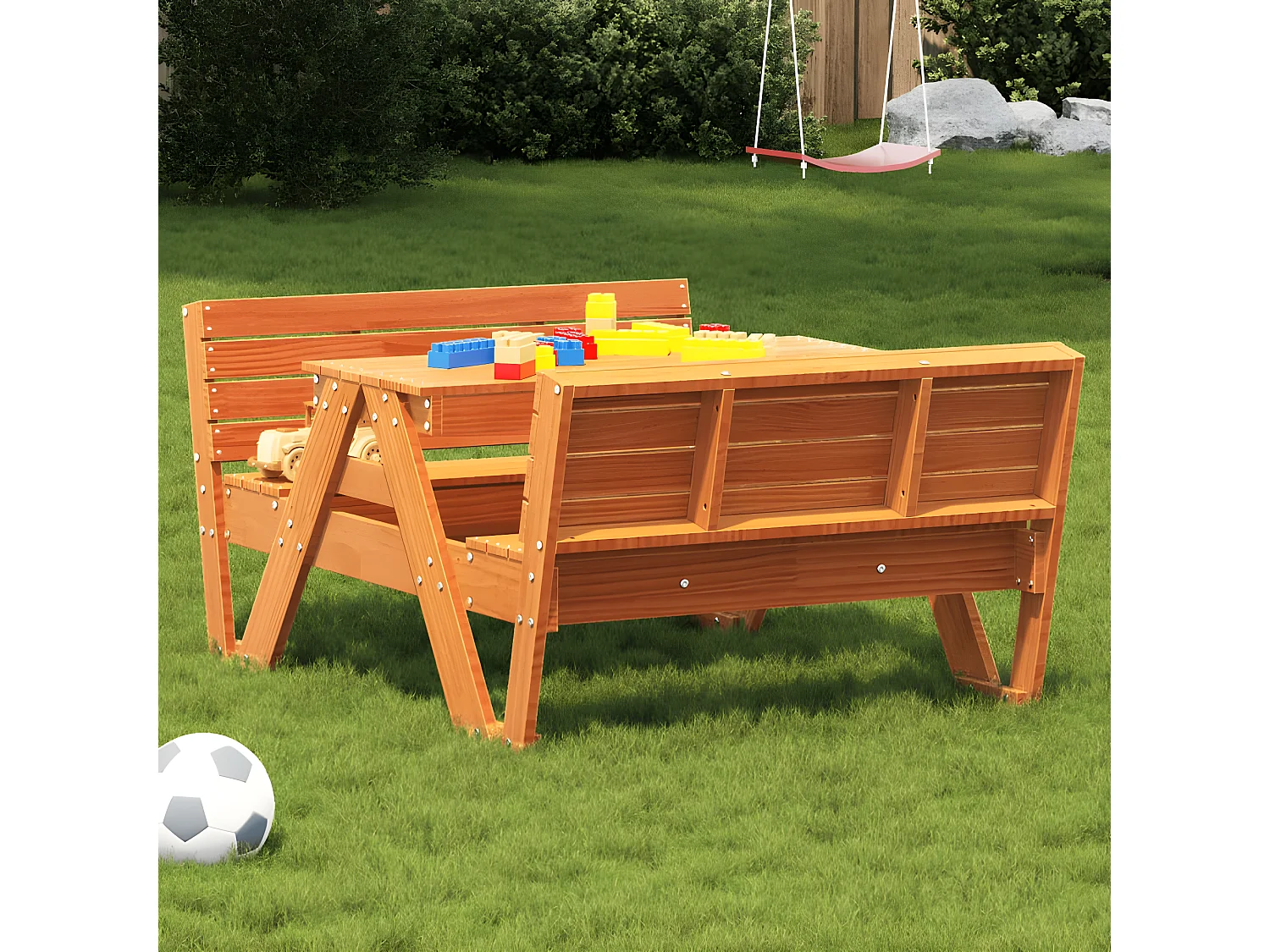 Velmi  Tavolo Picnic Bambini Marrone Cera 88x122x58 cm Massello Pino