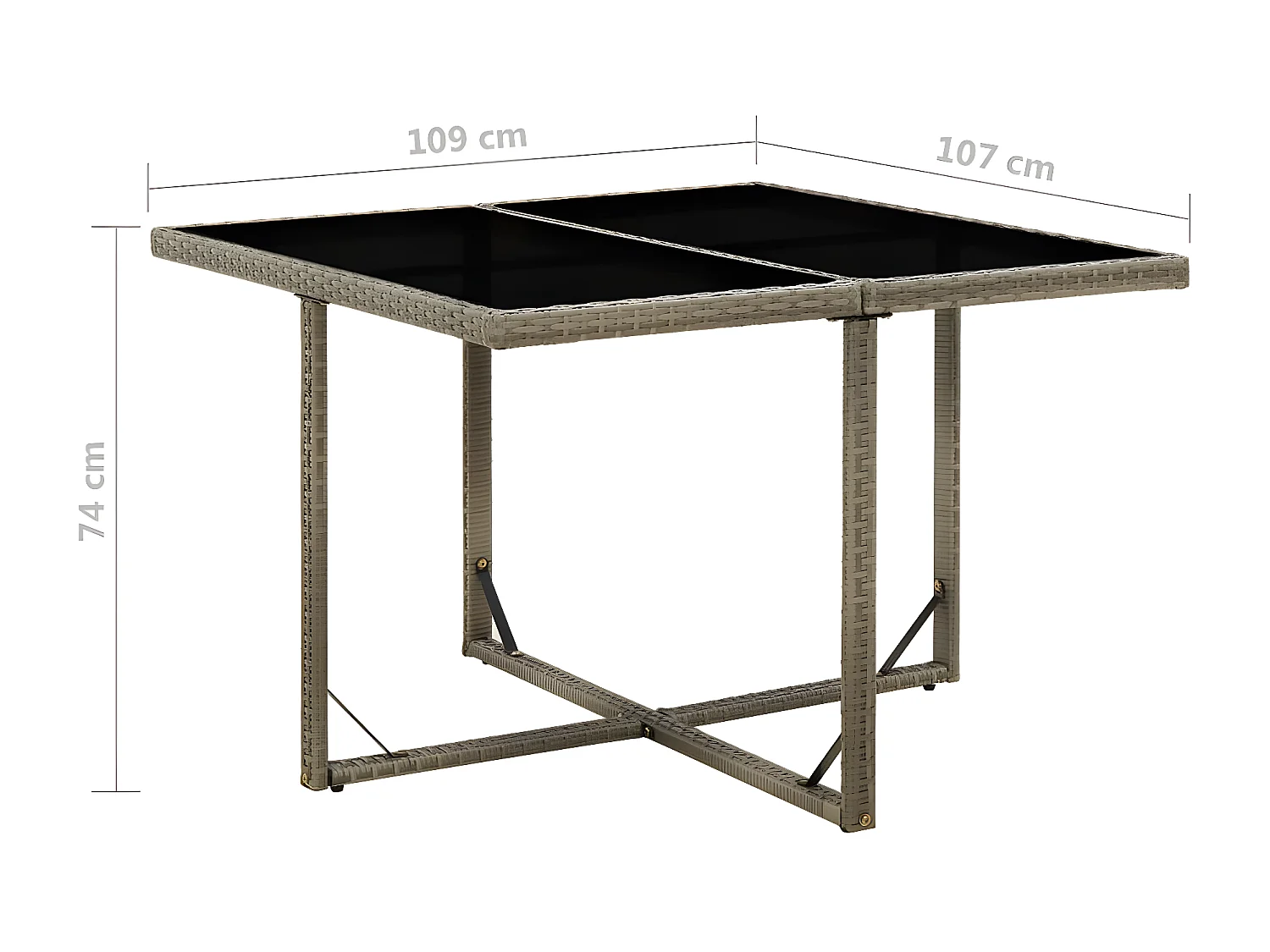 Cihangir  Table de jardin Gris 109x107x74 cm Résine tressée et verre