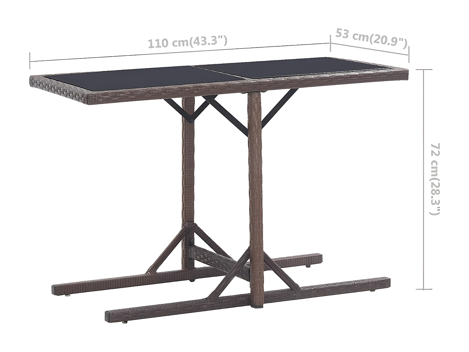 Drumsna  Tuintafel 110x53x72 cm glas en poly rattan bruin