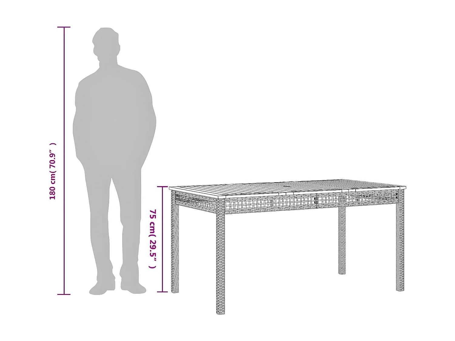 Centreville  Table de jardin noir 140x80x75 cm résine tressée et bois acacia