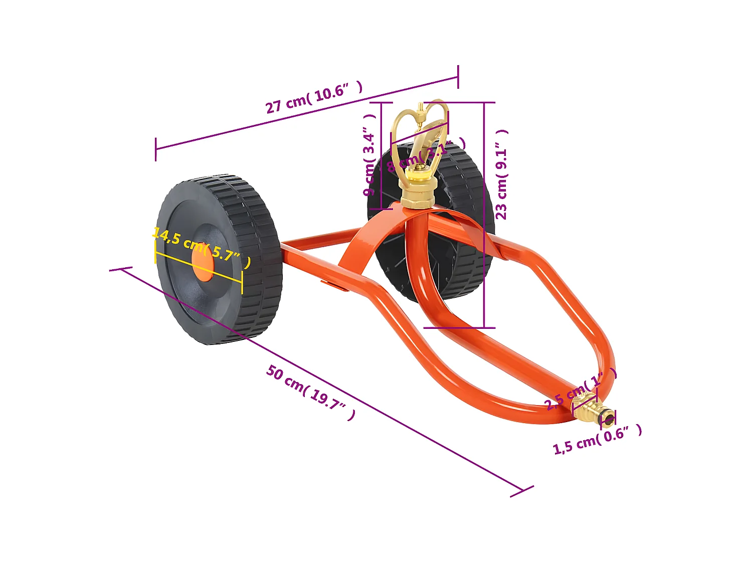 Prolenta Premium -  Traîneau d’arrosage sur roues avec tête rotative en acier rouge