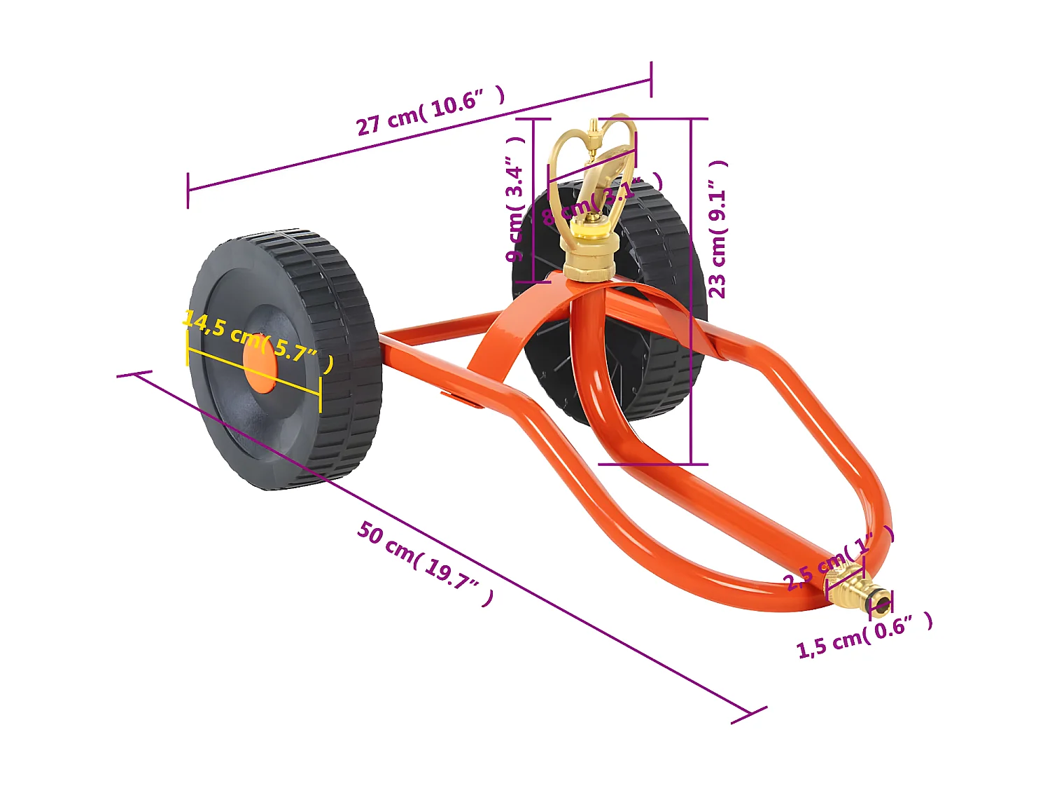 Maison Exclusive Trineo de aspersores con ruedas y cabezal giratorio acero rojo