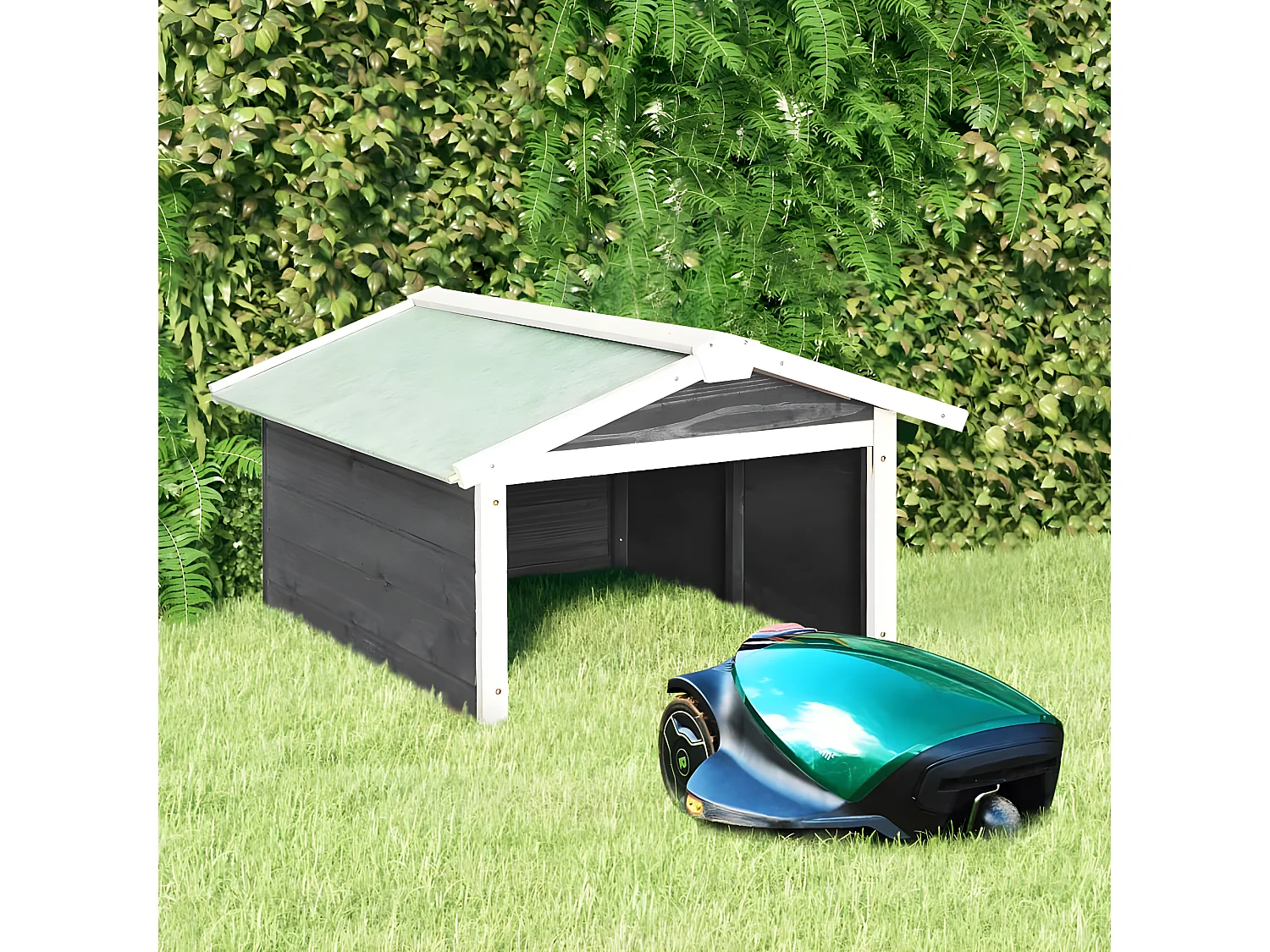 Maison Exclusive Caseta de cortacésped robótico madera abeto gris y blanco