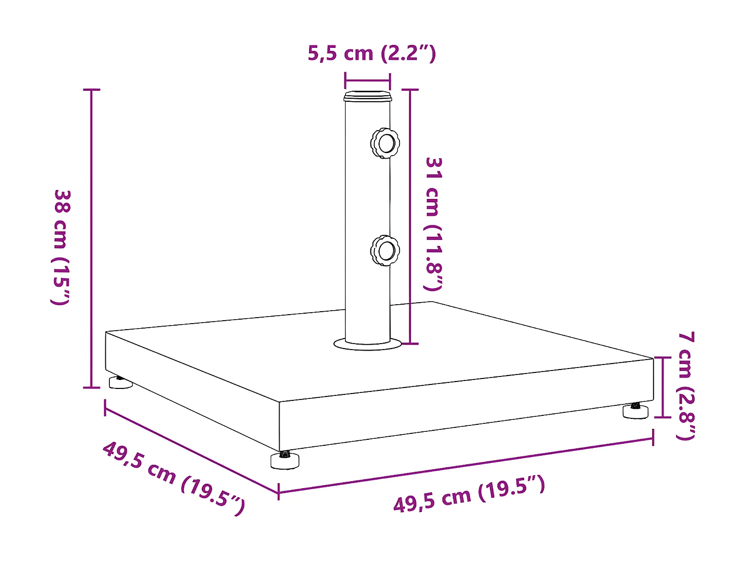 Jean-Baptiste-Philippe  Base de parasol pour mâts Ø32/38/48 mm 28 kg carré