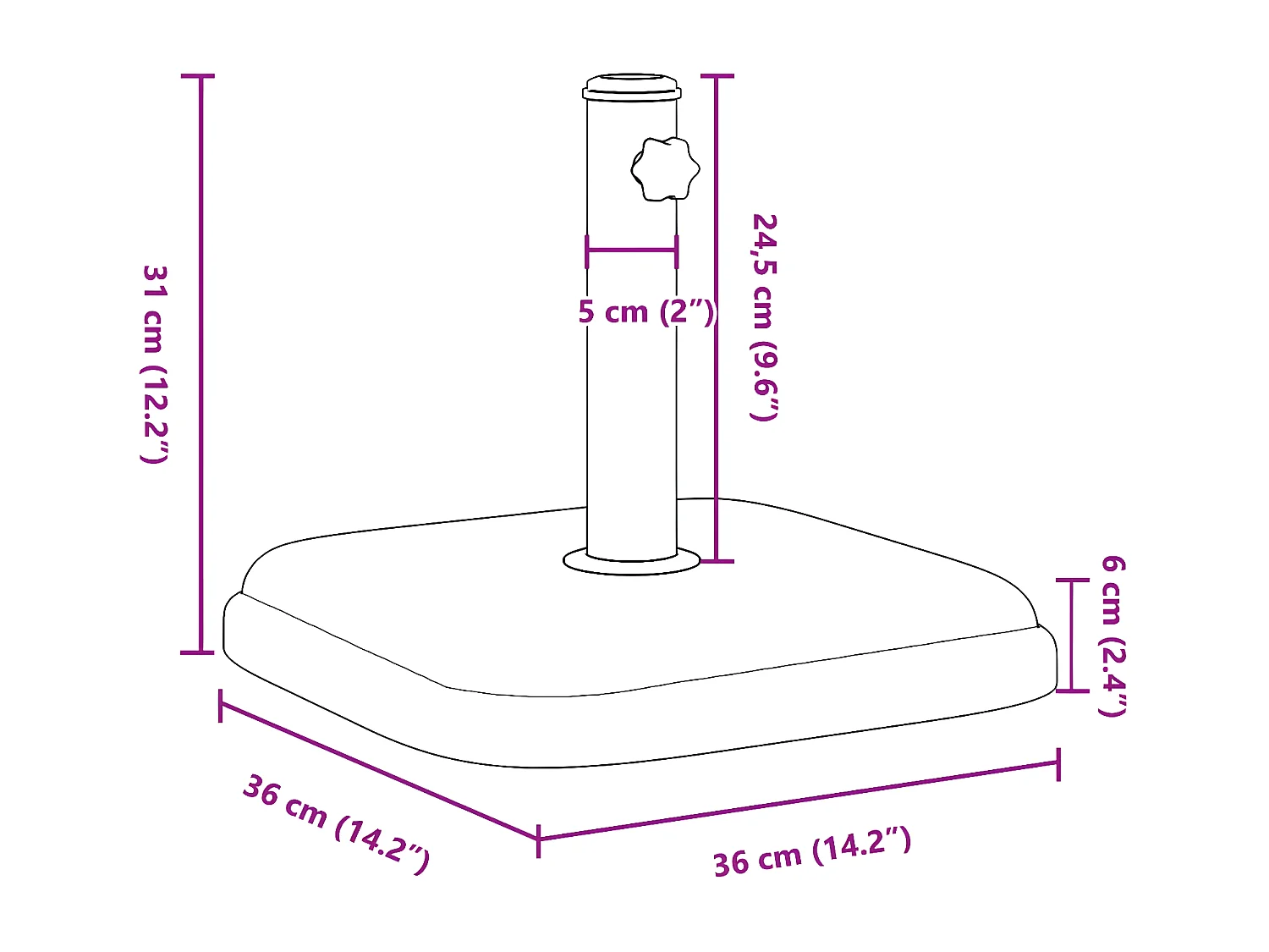 Garden Furniture -  Base de parasol pour mâts Ø32/35/38 mm 11 kg carré