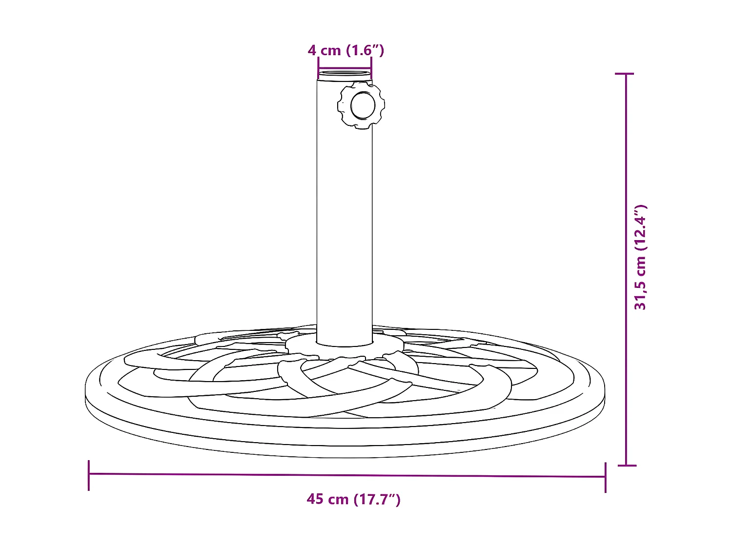 Wampum  Base de parasol pour mâts Ø38 / 48 mm 12 kg rond