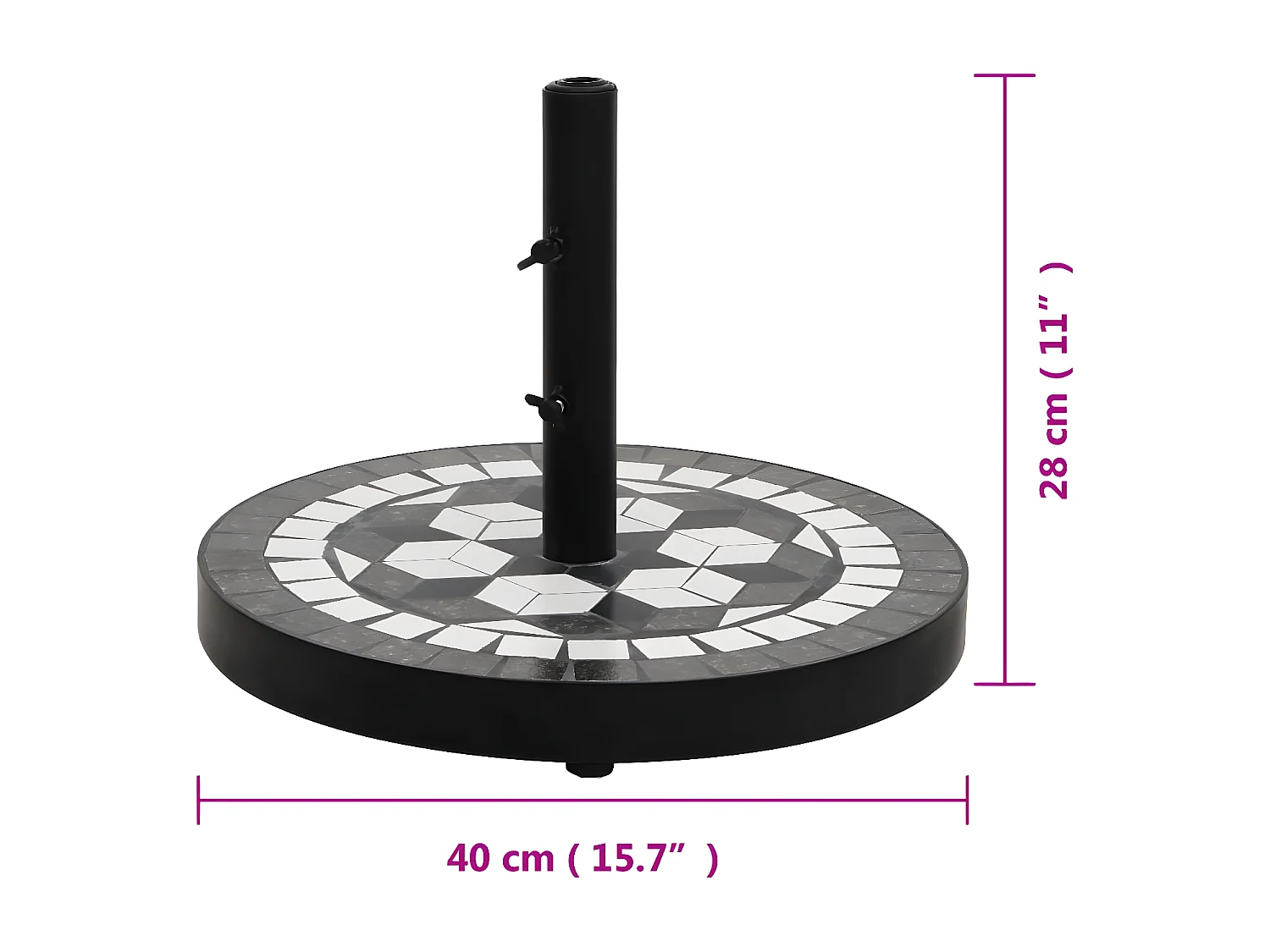 Zoey  Base de sombrilla redonda negro y blanco 12 kg