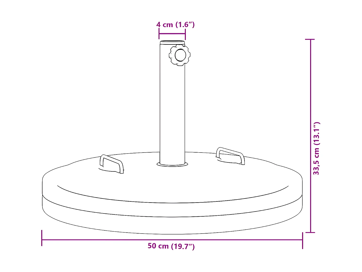 Sophie-Jocelyne  Parasolvoet met handgrepen voor stok van Ø38 / 48 mm 25 kg rond