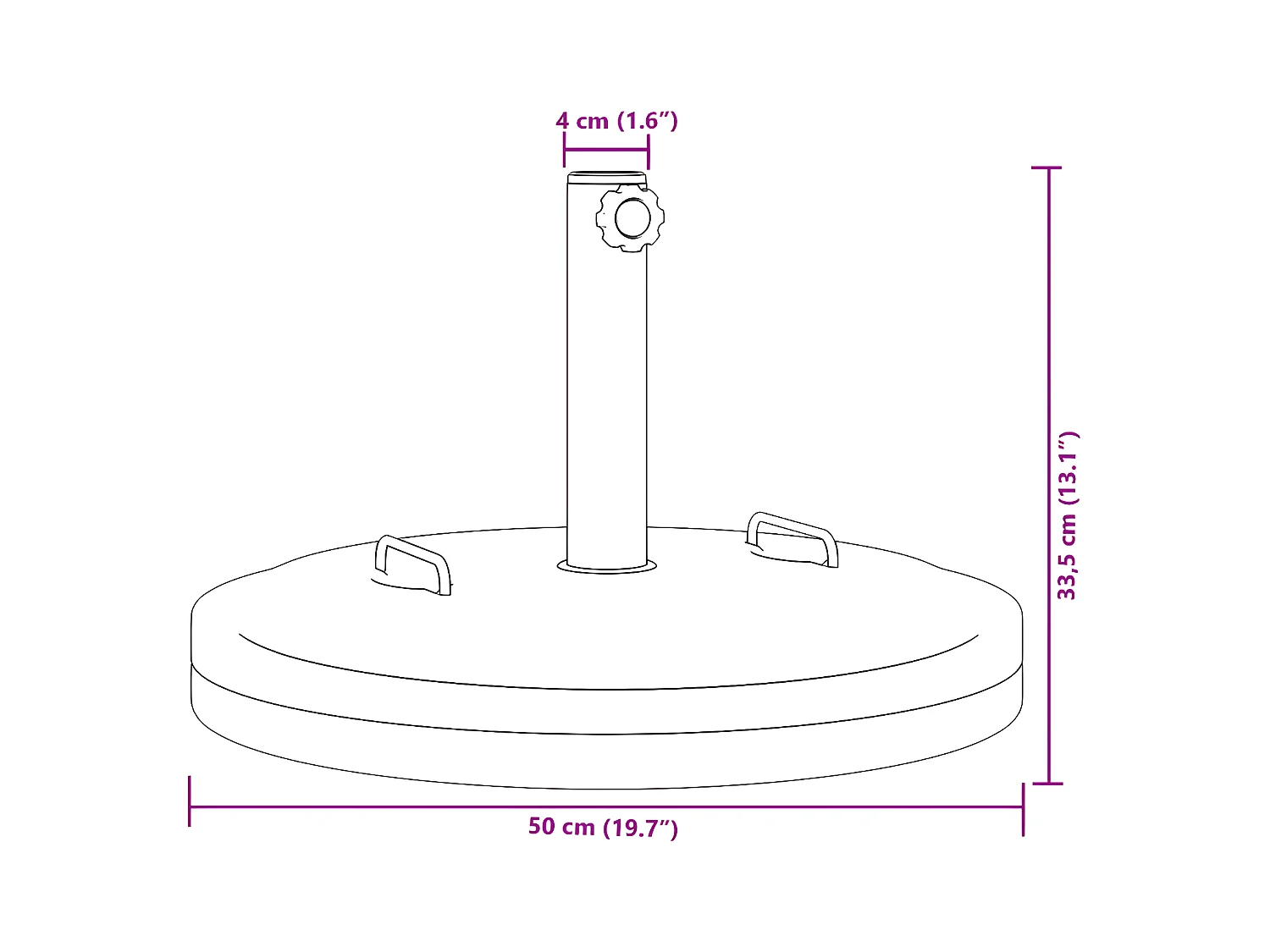 Sophie-Jocelyne  Parasolvoet met handgrepen voor stok van Ø38 / 48 mm 25 kg rond