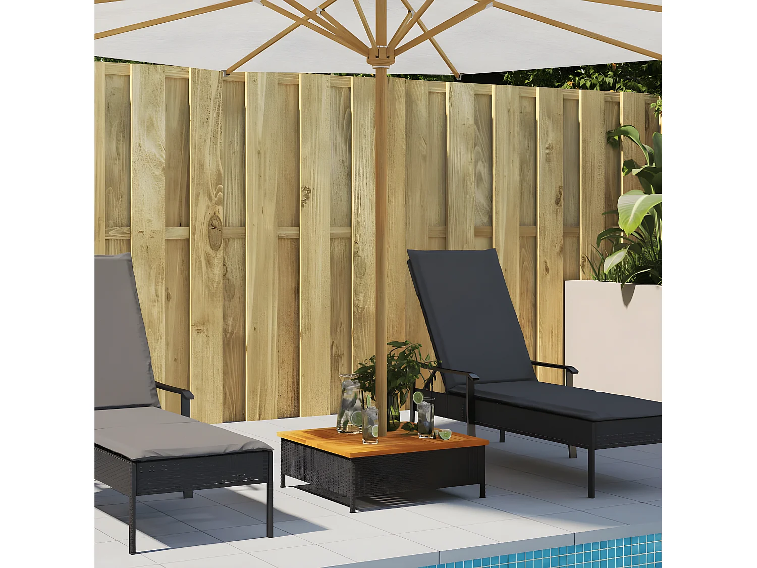 Corigliano-Rossano  Couvercle de base de parasol noir 70x70x25 cm résine tressée et acacia