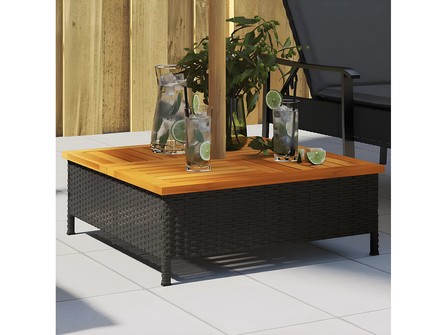 Corigliano-Rossano  Couvercle de base de parasol noir 70x70x25 cm résine tressée et acacia