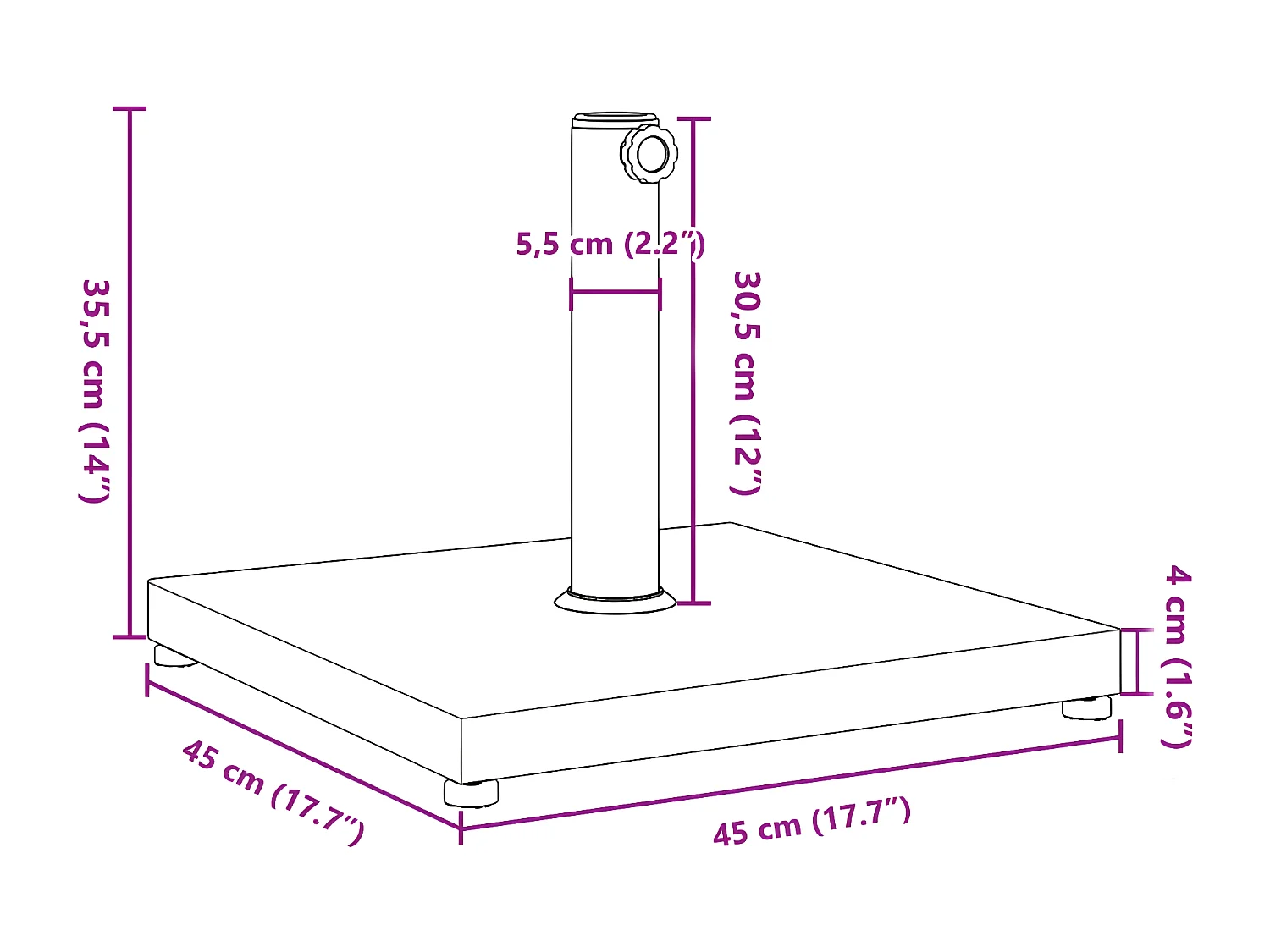 Garden Furniture -  Base de parasol pour mâts Ø32/38/48 mm 18 kg carré