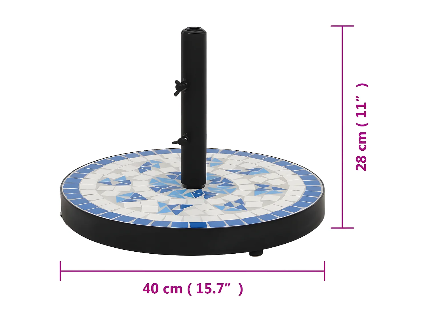 Zoey  Base de parasol bleu et blanc rond 12 kg