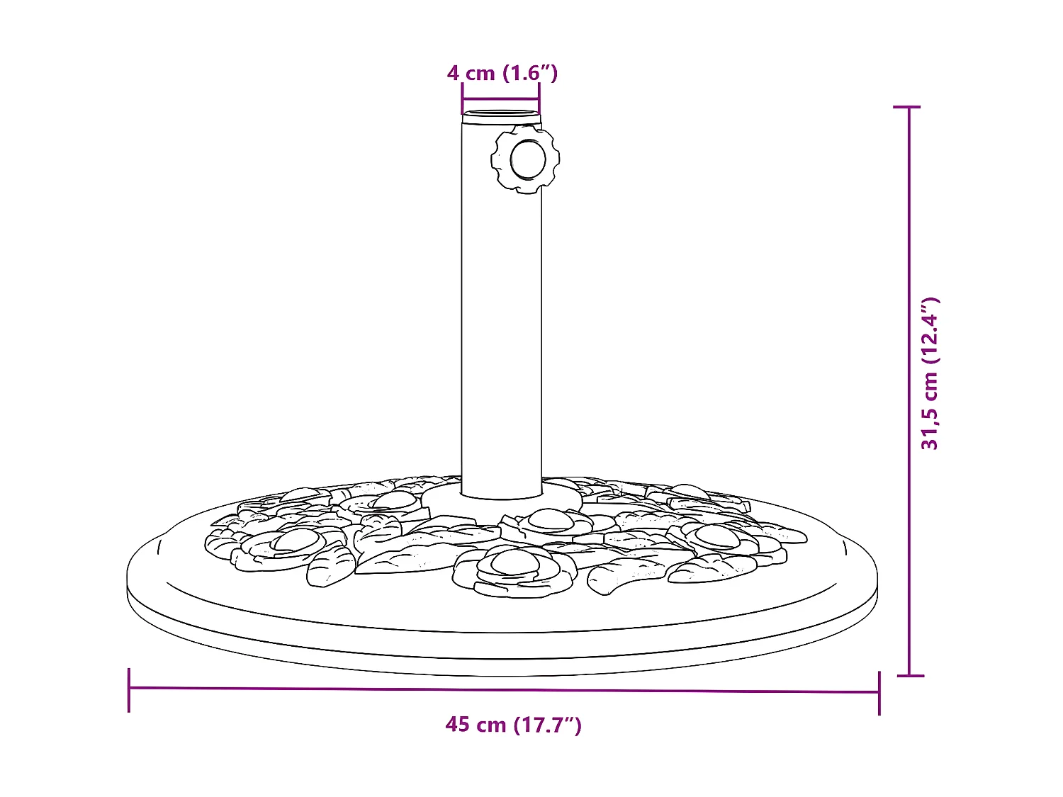 Seldor  Base de parasol pour mâts Ø38 / 48 mm 12 kg rond