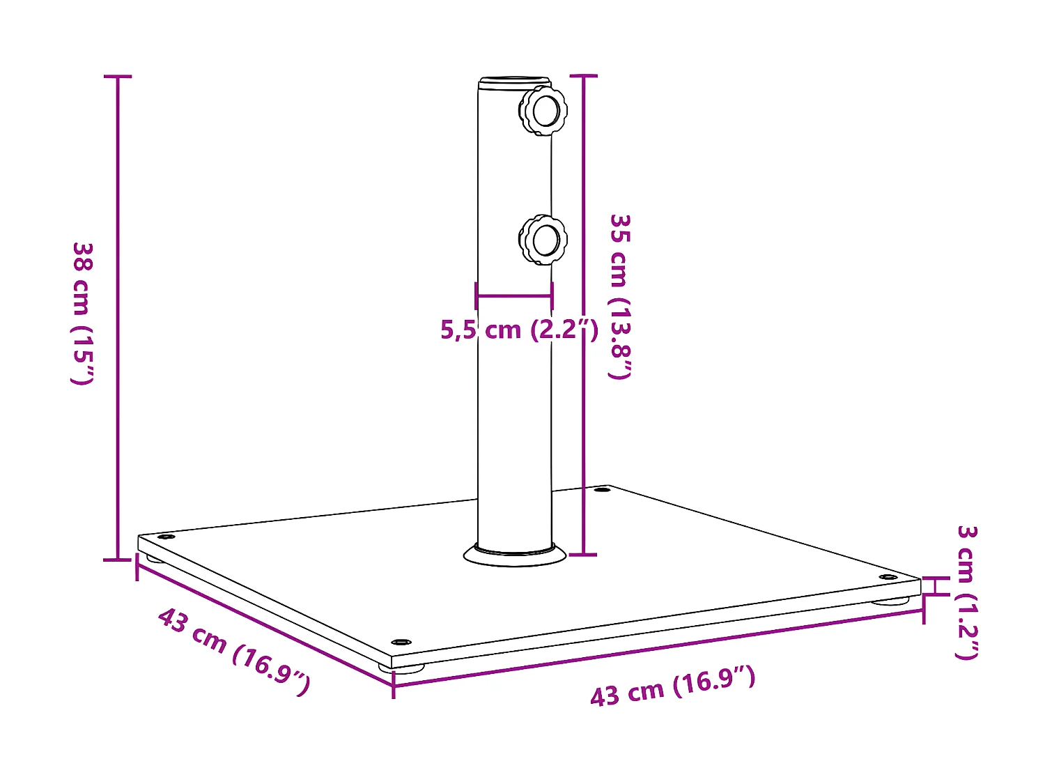 Karvia  Base per Ombrellone per Pali Ø32/38/48 mm 17 kg Quadrata