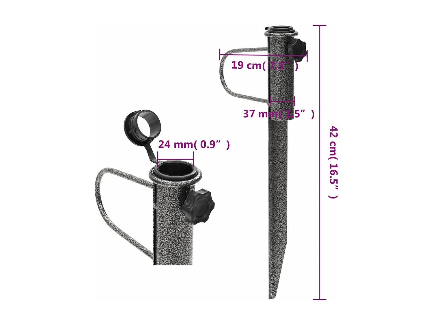 Garden Furniture -  Supporti Ombrellone con Picchetti 2pz 19x42 cm Acciaio Zincato