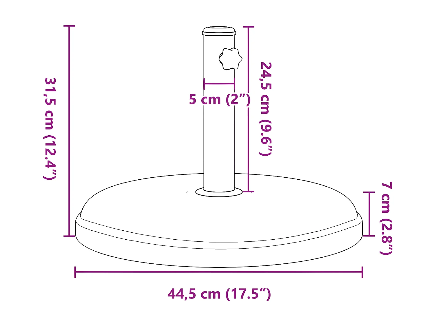 Tjorve  Parasolvoet voor stokken van Ø32/35/38 mm 15 kg rond
