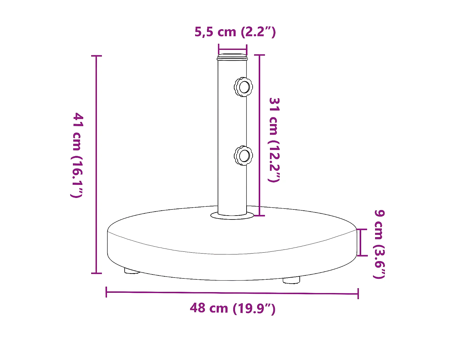 Jean-Baptiste-Philippe  Base de sombrilla redonda para palos de Ø32/38/48 mm 25 kg