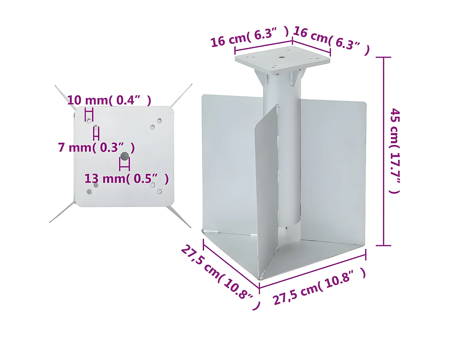 Garden Furniture -  Bodenhülse für Sonnenscrm Silbern 27,5x27,5x45 cm Stahl