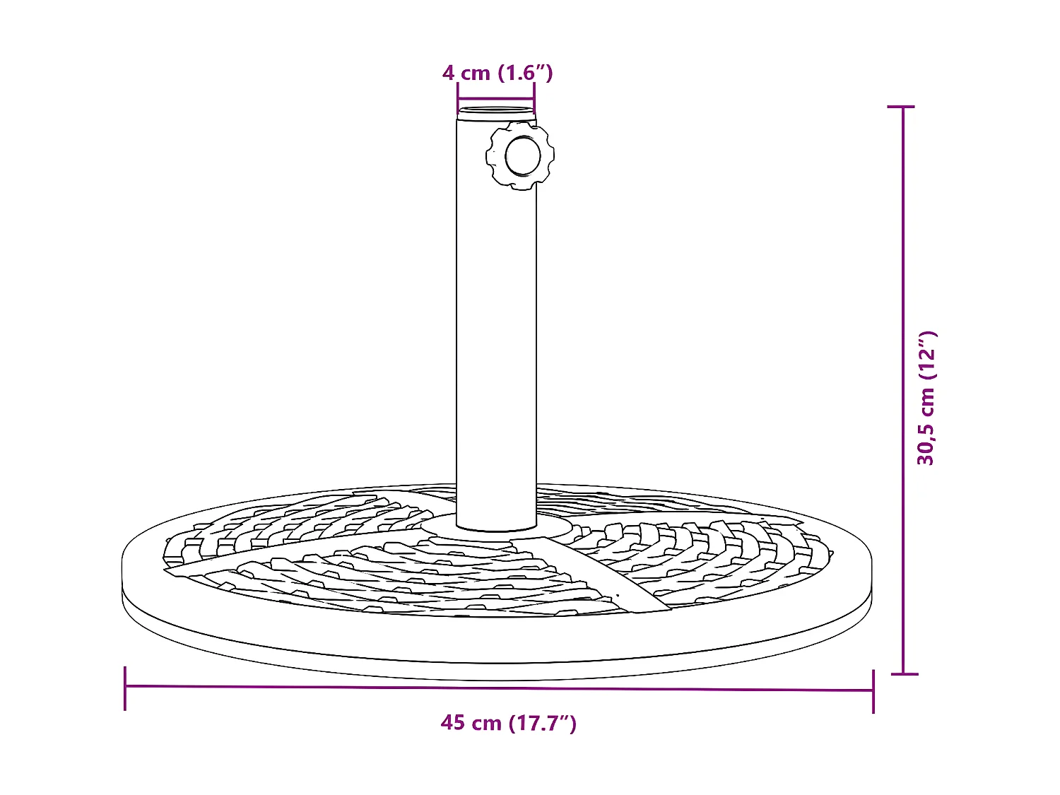 Pepijn  Parasolvoet voor stok van Ø38 / 48 mm 12 kg rond