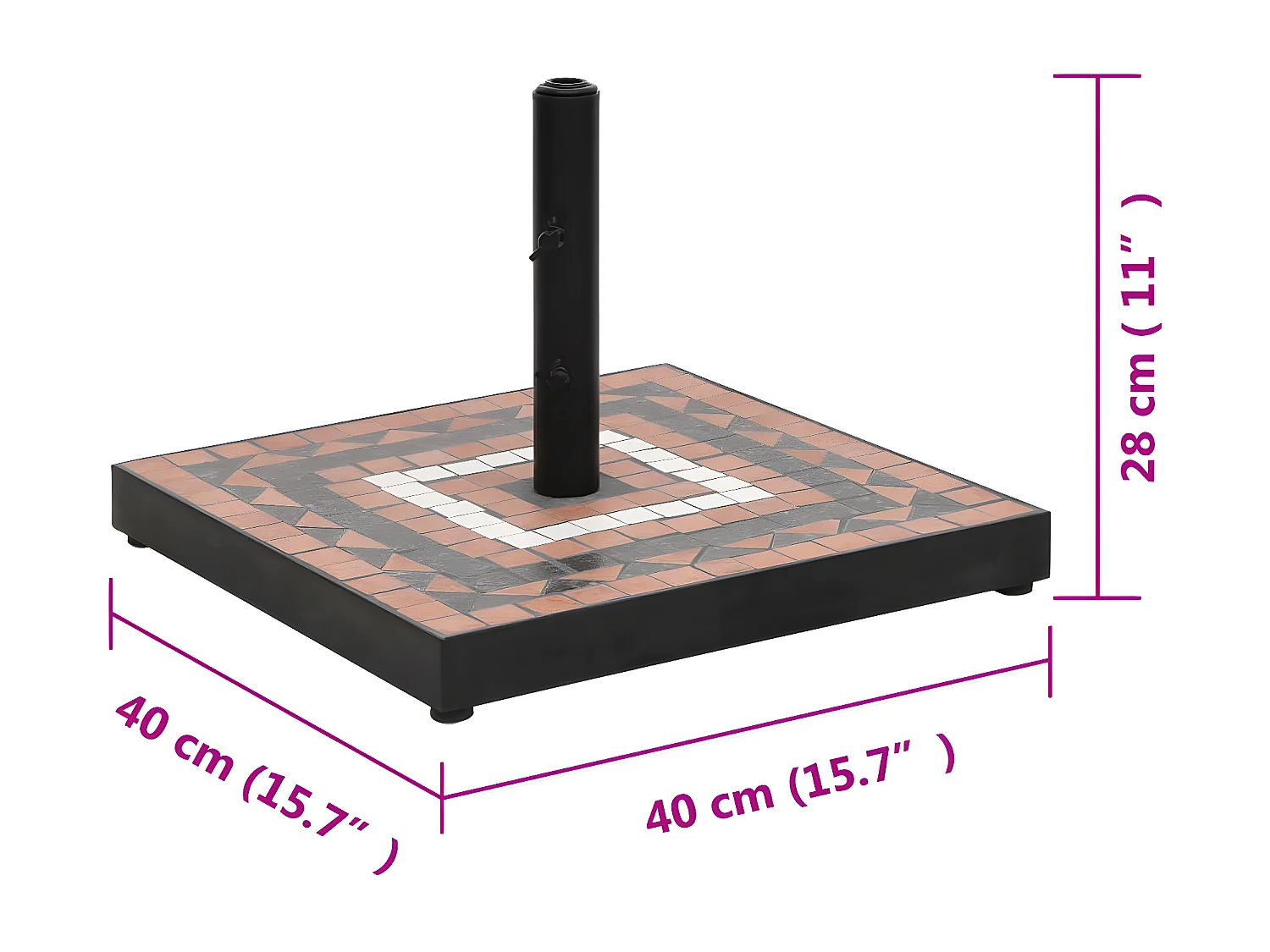 Zoey  Base de sombrilla cuadrada color terracota y blanco 12 kg