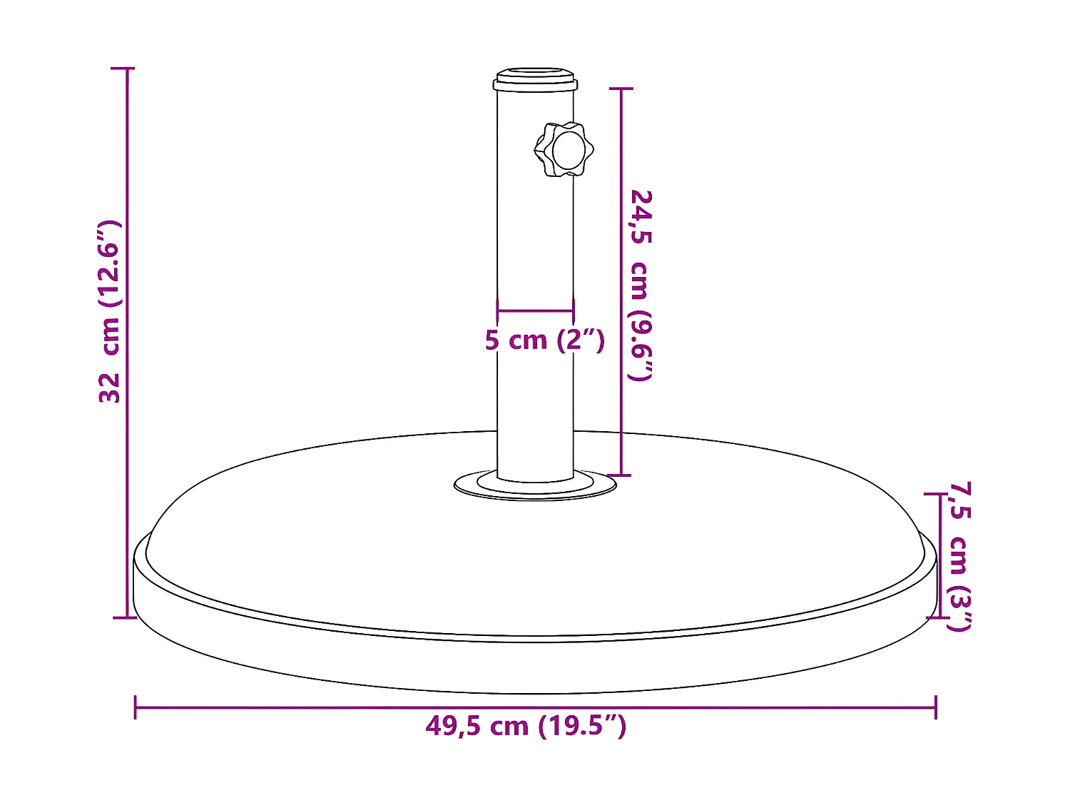 Tjorve  Parasolvoet voor stokken van Ø32/35/38 mm 25 kg rond