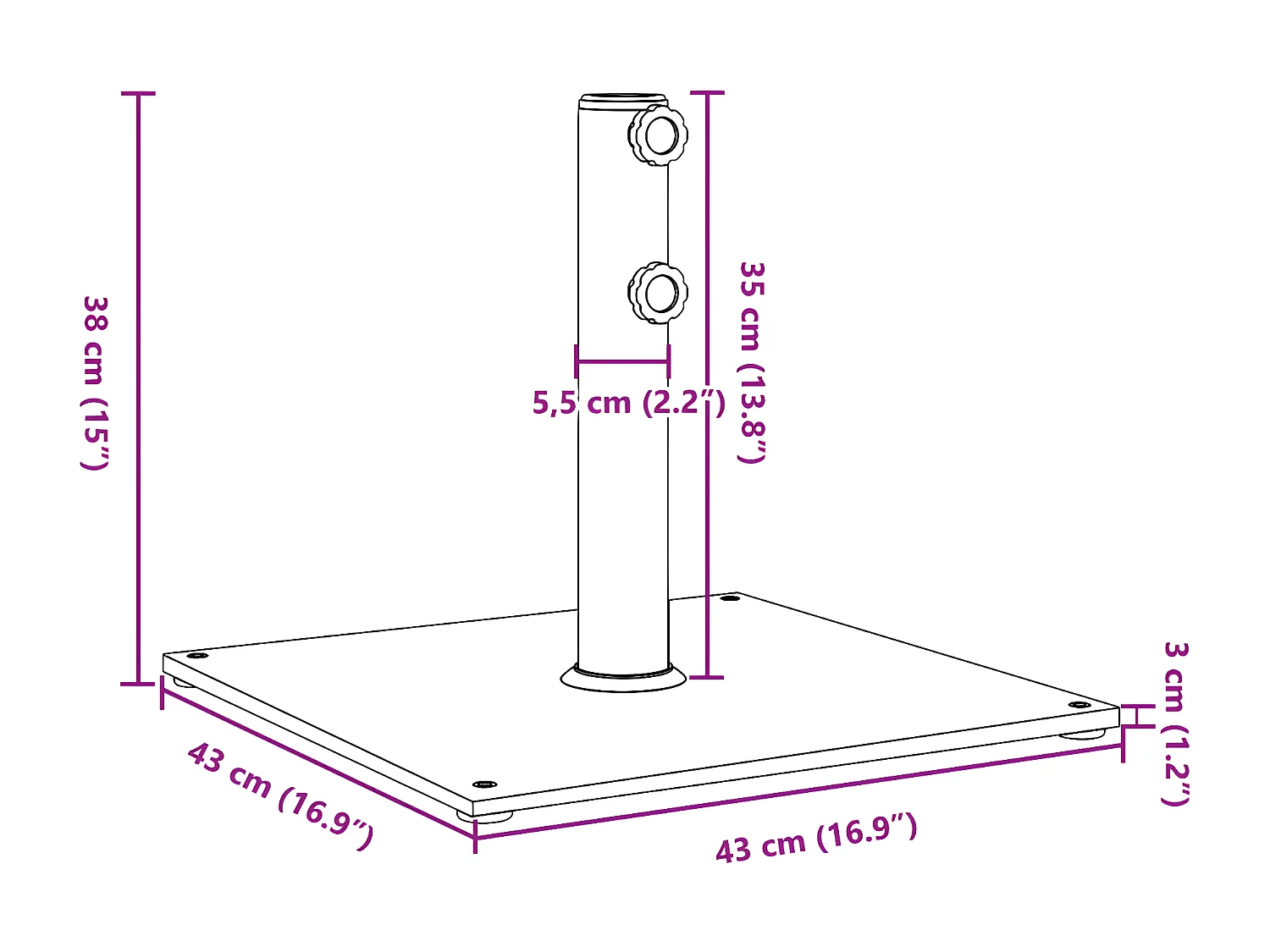 Karvia  Parasolvoet voor stokken van Ø32/38/48 mm 17 kg vierkant